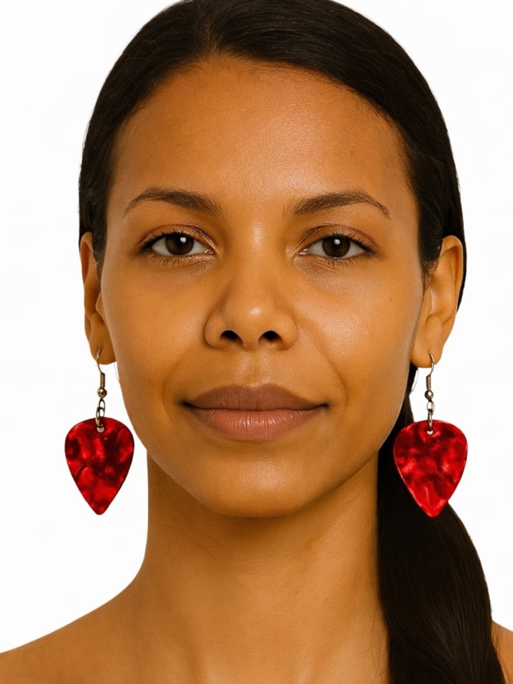 Red Pearlescent Guitar Pick Earrings Unisex New